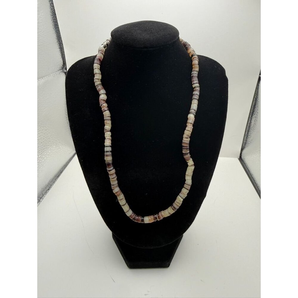 VTG Heishi Shell Bead Necklace Natural Brown and Cream Tones Southwestern Boho B